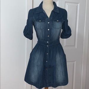 Dark Blue Denim Shirt Dress - Women's Casual Button-Front